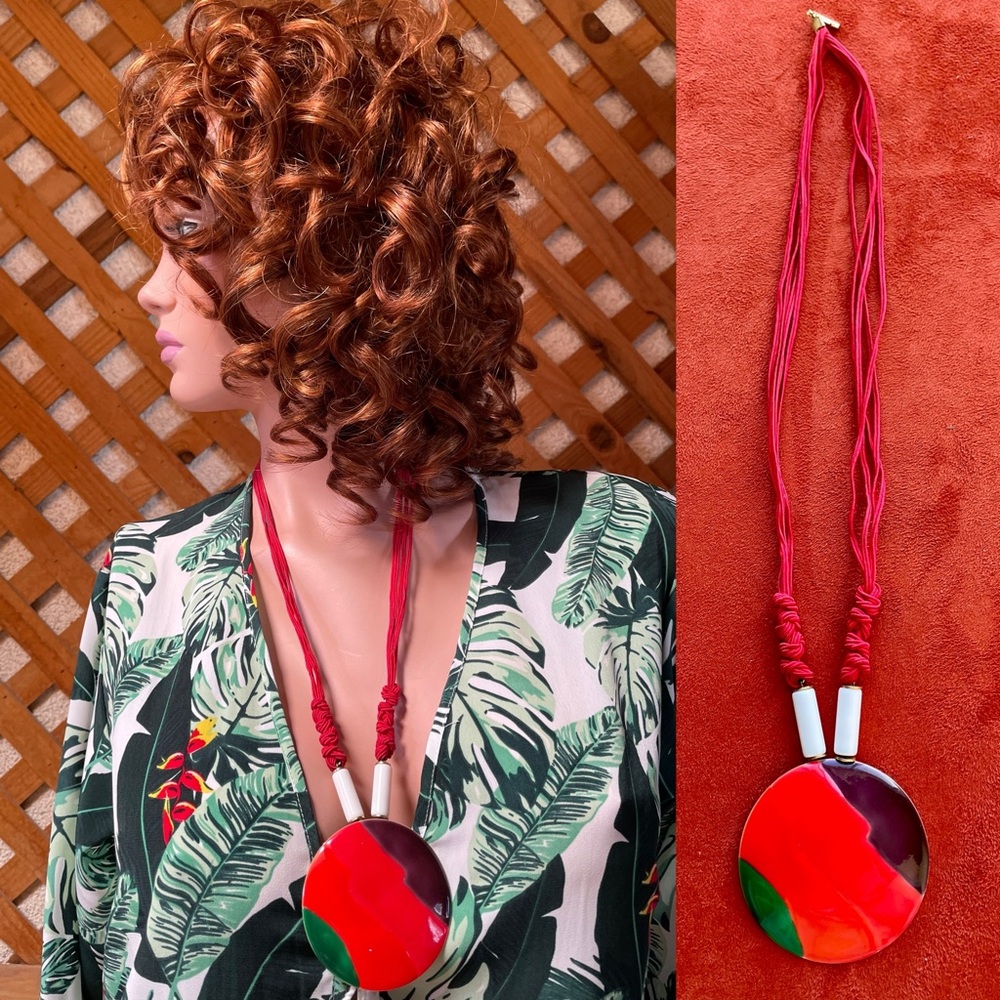 Chic VINTAGE 80’s  Metal Enamel Pendant Rope NECKLACE